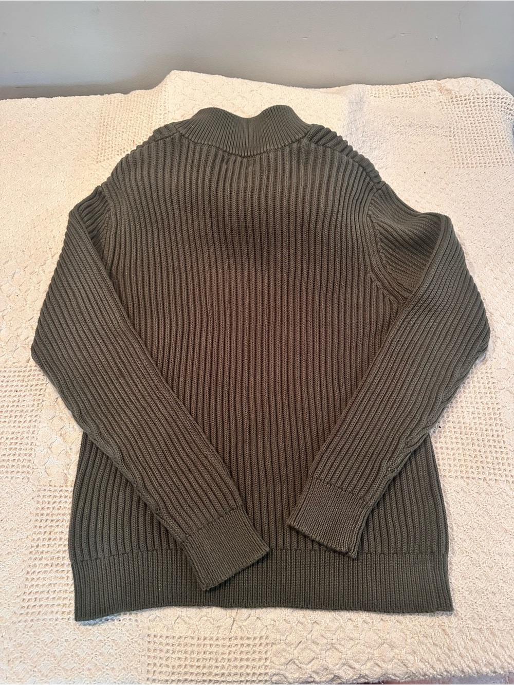 L.L. Bean Olive Ribbed Button-Neck Sweater - Picture 8 of 8